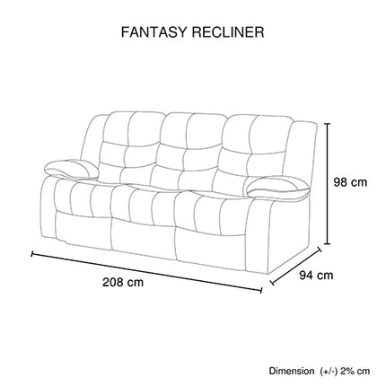 3 Seater Recliner Sofa In Faux Leather Lounge Couch in Black.