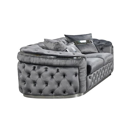 3+2+1 Seater Sofa Set Grey Velvet Fabric Solid Wood construction Silver Stainless Steel Trim
