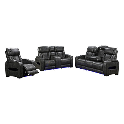 3-2-1 Seater Electric Air Leather Dark Grey Recliner Set.