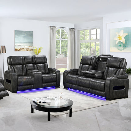 3-2 Seater Electric Air Leather Dark Grey Recliner Set.