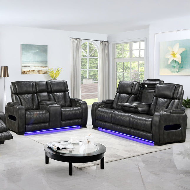 3-2 Seater Electric Air Leather Dark Grey Recliner Set.
