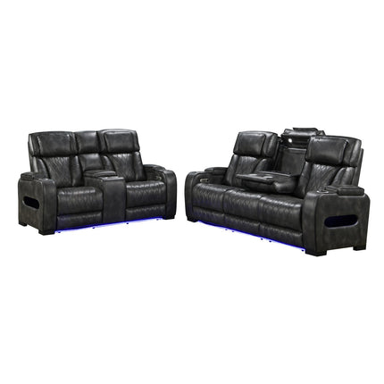 3-2 Seater Electric Air Leather Dark Grey Recliner Set.
