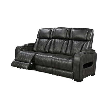 3-2 Seater Electric Air Leather Dark Grey Recliner Set.