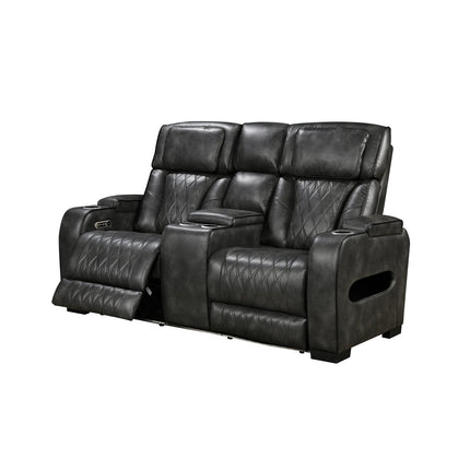 3-2 Seater Electric Air Leather Dark Grey Recliner Set.