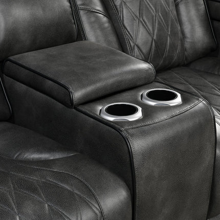 3-2 Seater Electric Air Leather Dark Grey Recliner Set.