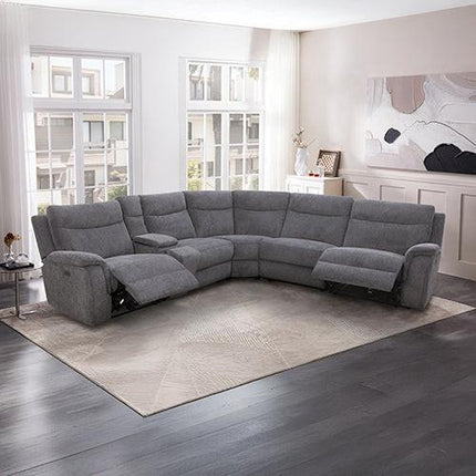 Large Sectional Corner Modular Lounge Suite in Fabric with Electric Recliner.