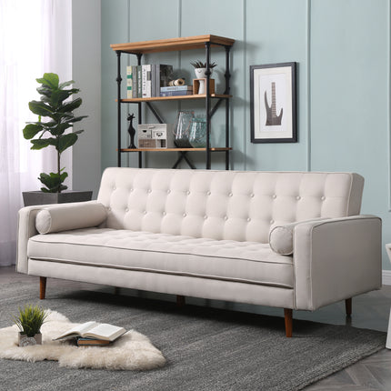Sofa Bed 3 Seater Button Tufted Lounge Set for Living Room Couch in Fabric Beige Colour.