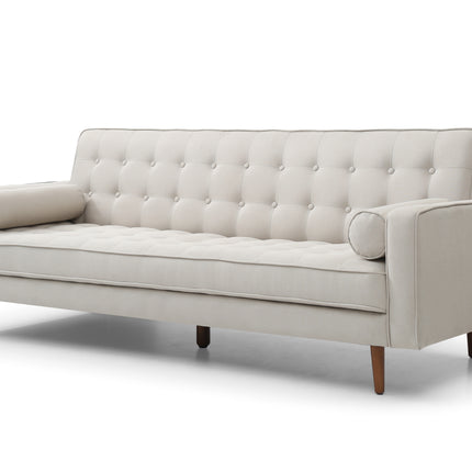 Sofa Bed 3 Seater Button Tufted Lounge Set for Living Room Couch in Fabric Beige Colour.