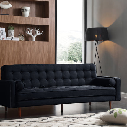 Sofa Bed 3 Seater Button Tufted Lounge Set for Living Room Couch in Velvet Black Colour.