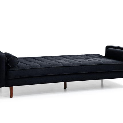 Sofa Bed 3 Seater Button Tufted Lounge Set for Living Room Couch in Velvet Black Colour.