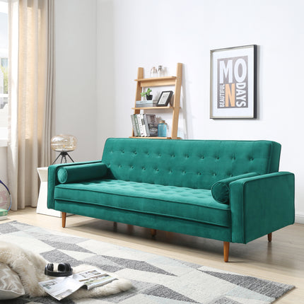 Sofa Bed 3 Seater Button Tufted Lounge Set for Living Room Couch in Velvet Green Colour.