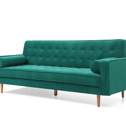 Sofa Bed 3 Seater Button Tufted Lounge Set for Living Room Couch in Velvet Green Colour.