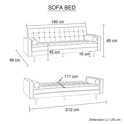 Sofa Bed 3 Seater Button Tufted Lounge Set for Living Room Couch in Velvet Green Colour.