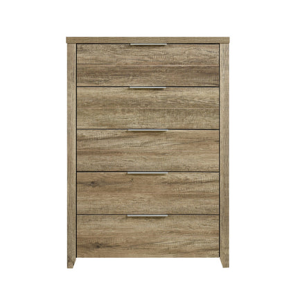 Tallboy with 5 Storage Drawers Natural Wood like MDF in Oak Colour.