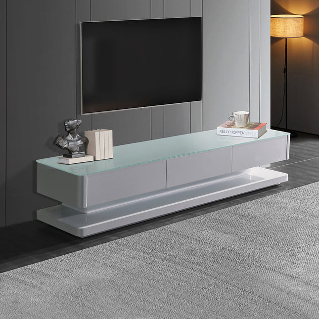 TV Cabinet with 3 Storage Drawers With High Glossy Assembled Entertainment Unit in White colour.