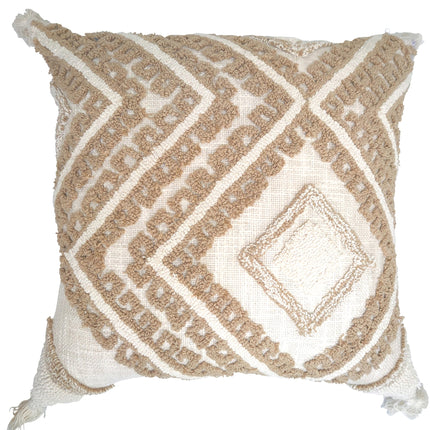 Cream cushion on beige with tufted diamond design 45x45cm.
