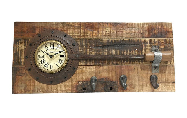 Wall Clock - Frying Pan On Recycled Wood.