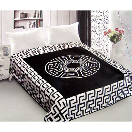 800GSM Luxury Reversible Mink Blanket Greek Key Black Queen 200 x 240 cm.
