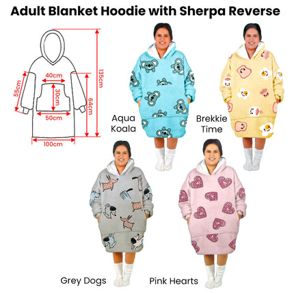 Adult Women Comfy Warm Blanket Hoodie with Sherpa Fleece Reverse Grey Dogs.