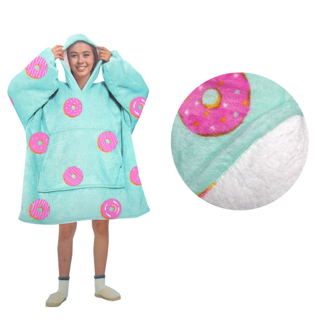 Blanket Hoodie with Sherpa Reverse Aqua Donuts.