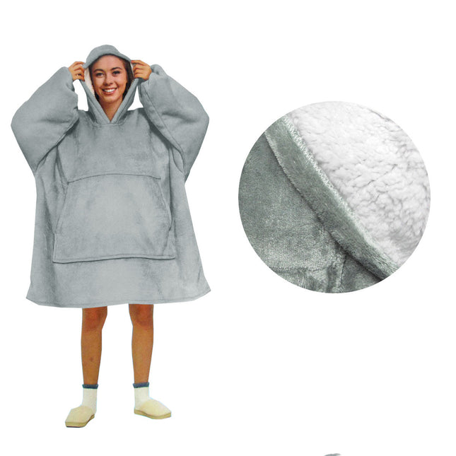 Blanket Hoodie with Sherpa Reverse Plain Silver.