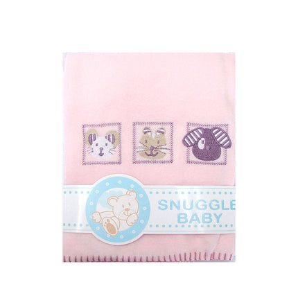 Animal Pink Embroidered Polar Fleece Baby Blanket 80 x 100 cm.