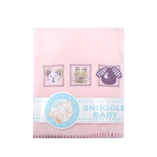Animal Pink Embroidered Polar Fleece Baby Blanket 80 x 100 cm.