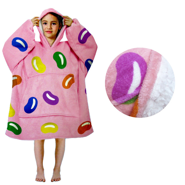 Girls Comfy Warm Blanket Hoodie with Sherpa Fleece Reverse Jelly Beans.