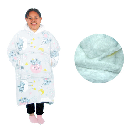 Girls Comfy Warm Blanket Hoodie with Sherpa Fleece Reverse Koala.