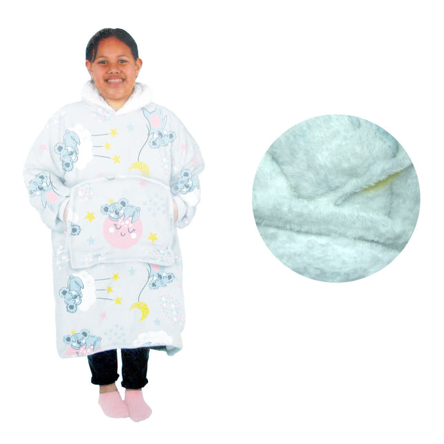 Girls Comfy Warm Blanket Hoodie with Sherpa Fleece Reverse Koala.