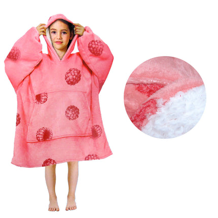 Girls Comfy Warm Blanket Hoodie with Sherpa Fleece Reverse Raspberry.