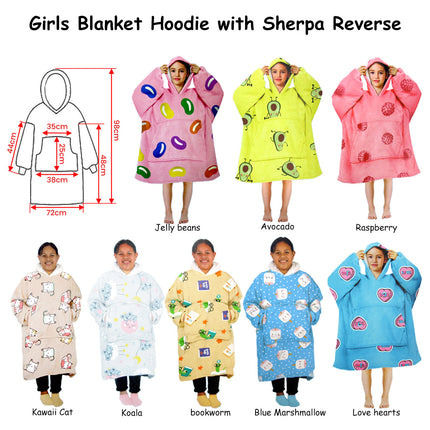 Girls Comfy Warm Blanket Hoodie with Sherpa Fleece Reverse Raspberry.