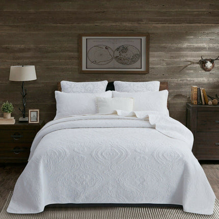 100% Cotton Coverlet Set Damask White King.