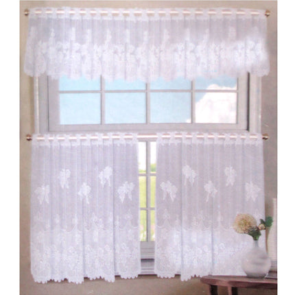3 Pce Cafe Flora Lace Curtain Set.