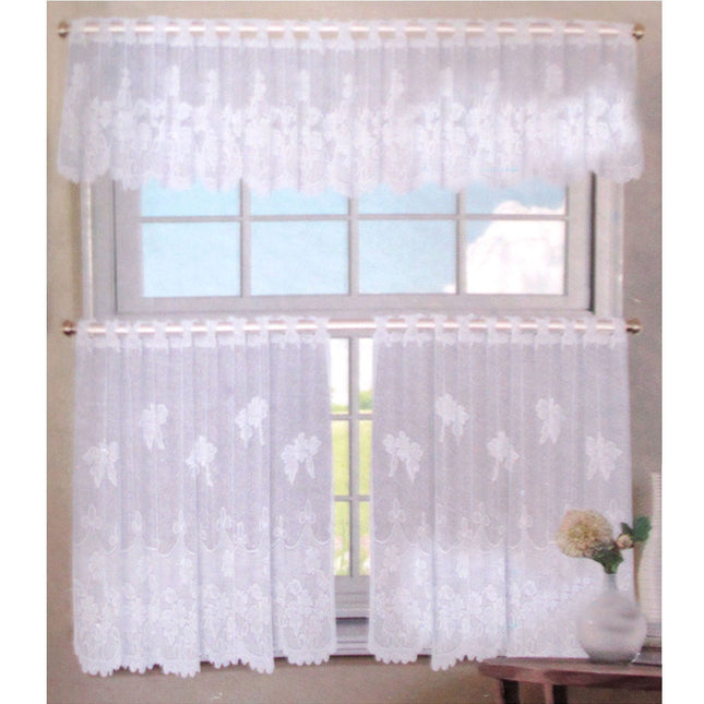 3 Pce Cafe Flora Lace Curtain Set.