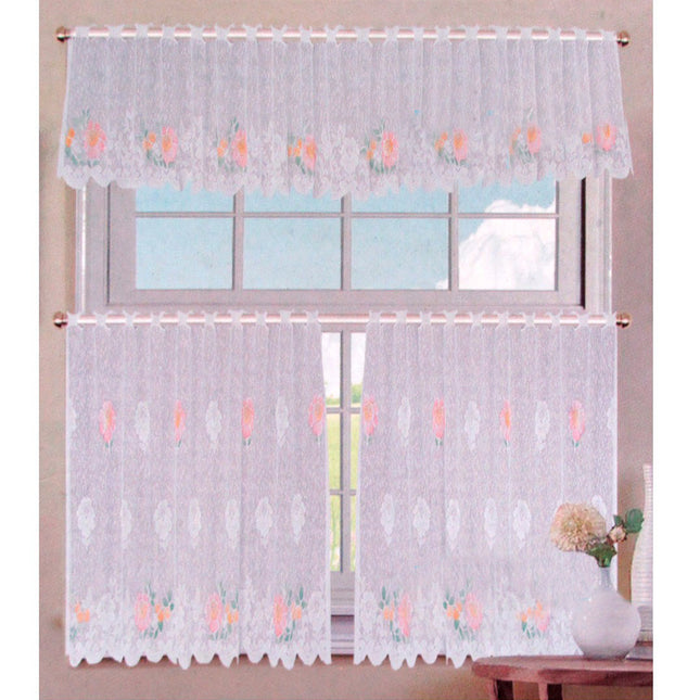 3 Pce Cafe Gardenia Lace Curtain Set.