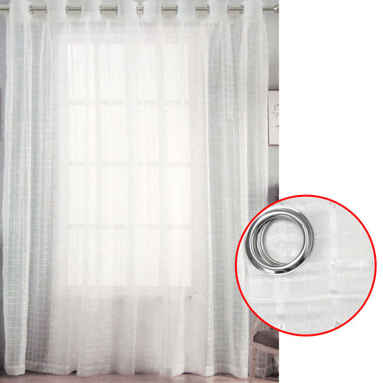 Pair of White Checkered Eyelet Sheer Curtains 140 x 225cm.