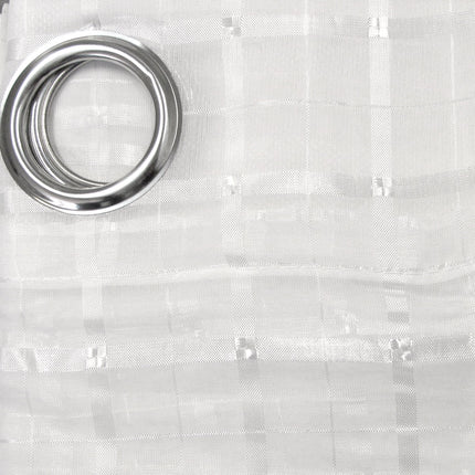 Pair of White Checkered Eyelet Sheer Curtains 140 x 225cm.