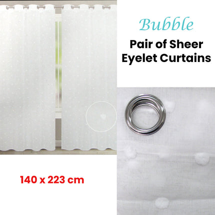 Bubble White Pair of Sheer Eyelet Curtains 140 x 223cm.