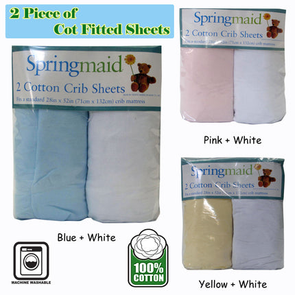 2 Piece of Baby Cot Cotton Fitted Sheet Blue & White.