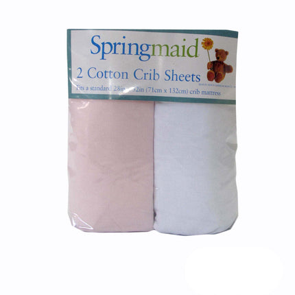 2 Piece of Baby Cot Cotton Fitted Sheet Pink & White.