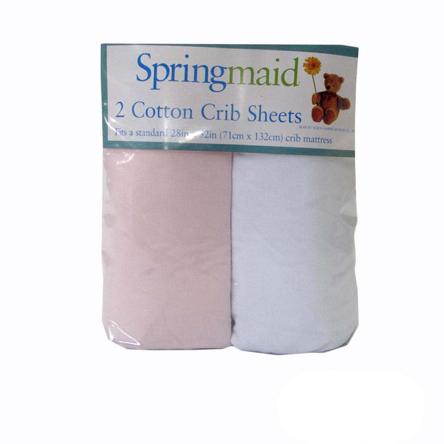 2 Piece of Baby Cot Cotton Fitted Sheet Pink & White.