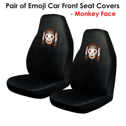 Pair of Emoji Car Front Seat Covers Monkey Face.