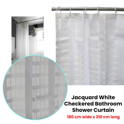 Jacquard White Checkered Bathroom Shower Curtain 180cm wide x 210 cm long.