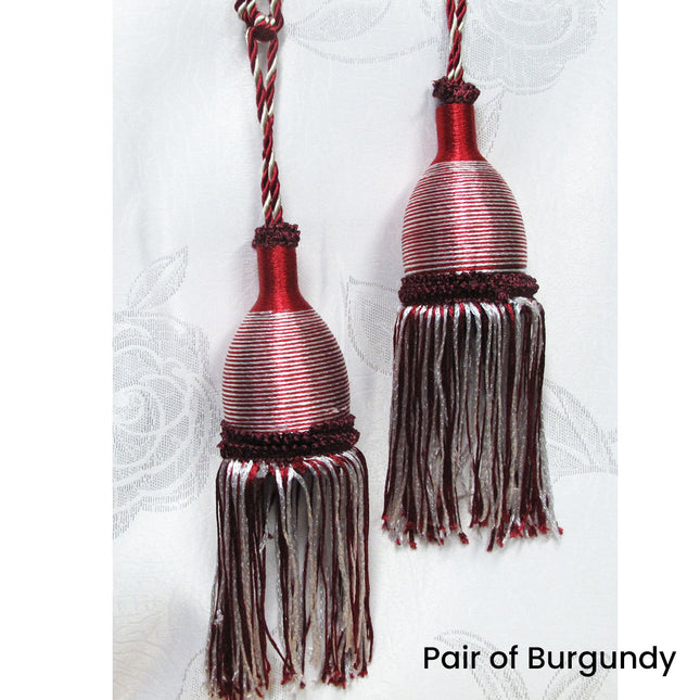 Pair of Curtain Tassel Rope Ties 52cm Burgundy.