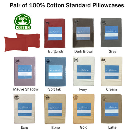 Pair of Cotton Standard Pillowcases 375TC Latte.