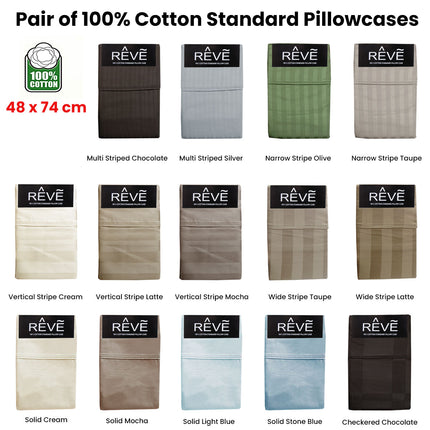 Pair of Reve 100% Cotton Standard Pillowcases 48 x 74 cm Solid Cream.