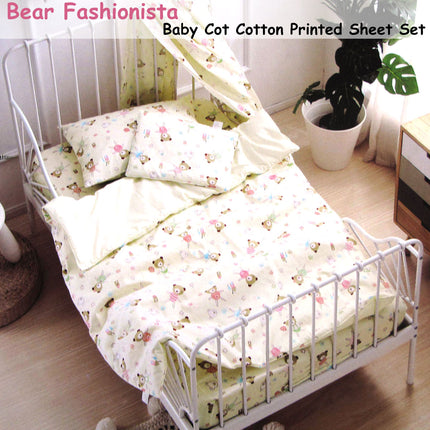 Bear Fashionista Baby 100% Cotton Printed Sheet Set Cot Size.