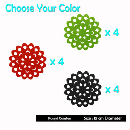 Choice Set of 4 Felt Round Table Coasters Red.