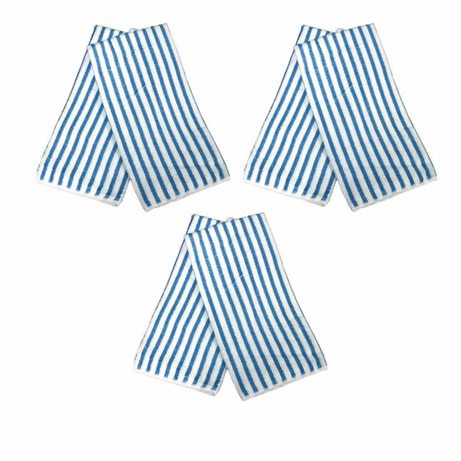 Set of 6 Microfibre Striped Tea Towels 40 x 60 cm Blue.